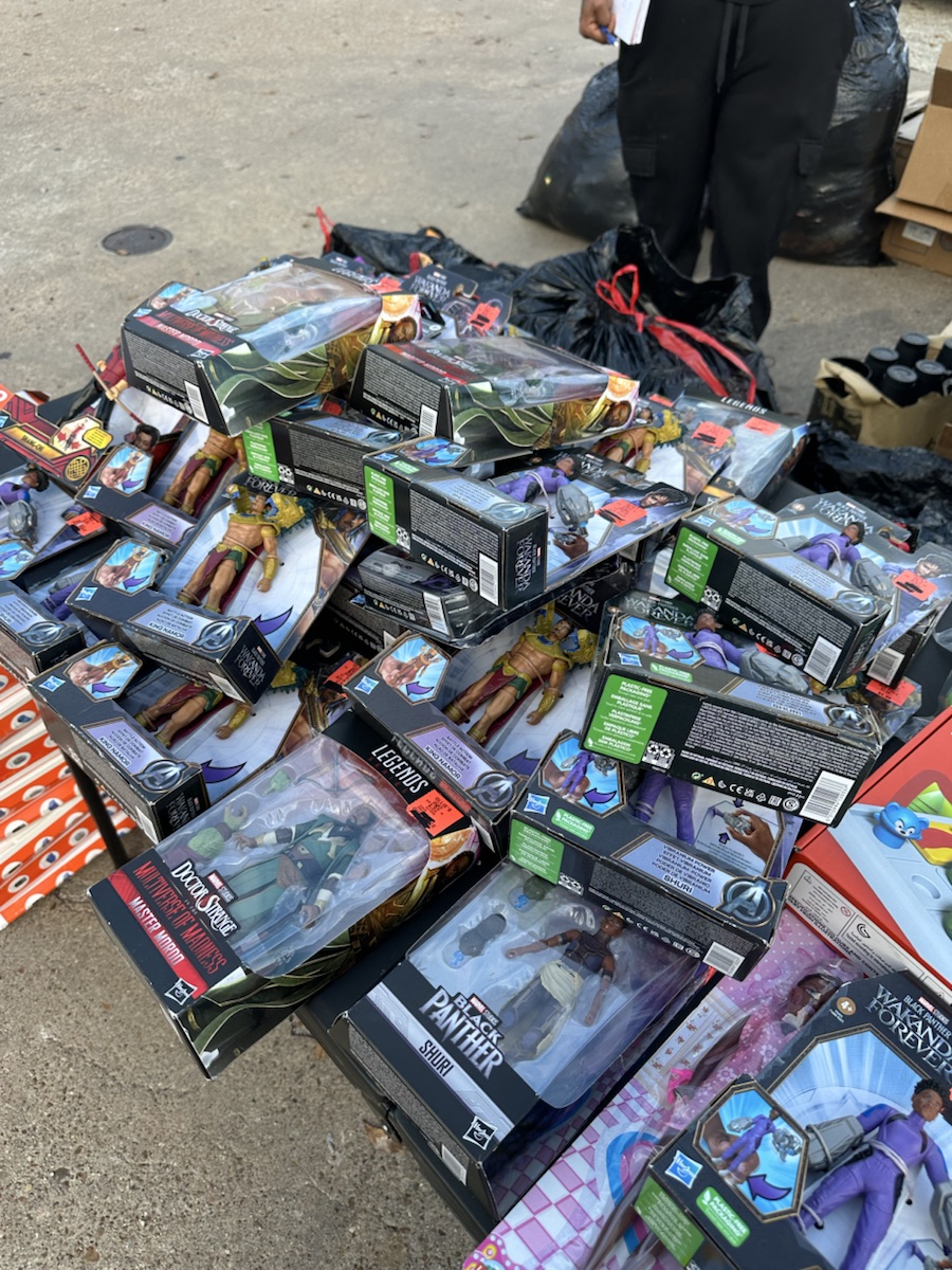 A table of action figures prepared for children