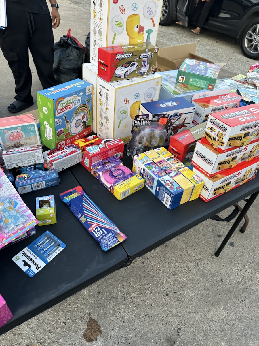 Learning toys and games prepared for a community giveaway
